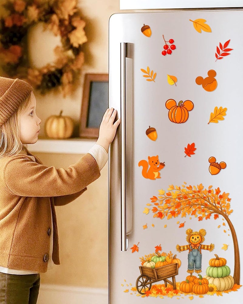 JMHACHY Fall Window Clings - 9 Sheets 149 Pcs Fall Decorations for Autumn Thanksgiving Harvest Home Party, Pumpkin Leaves Car Maple Castle Acorns Stickers for Glass, Double-Sided Static Window Decals - Image 5